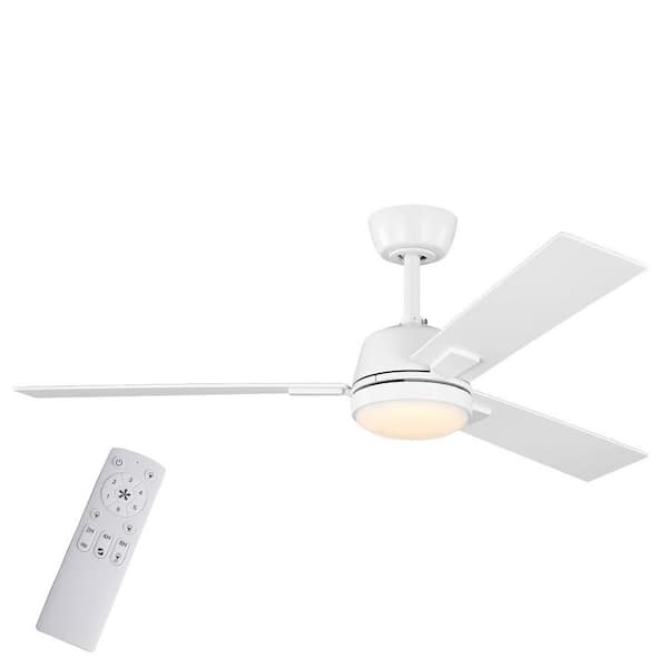 Verano 52 in. Matte White Downrod Standard Ceiling Fan with 3-Blades, White Adjustable LED Light, DC Motor, and Remote