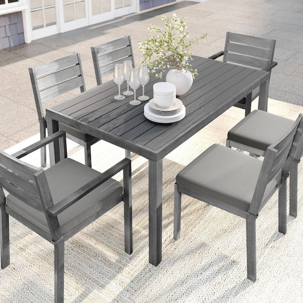 Bedford Gray Brushed Woodgrain Aluminum 60 in. Indoor-Outdoor Patio Table