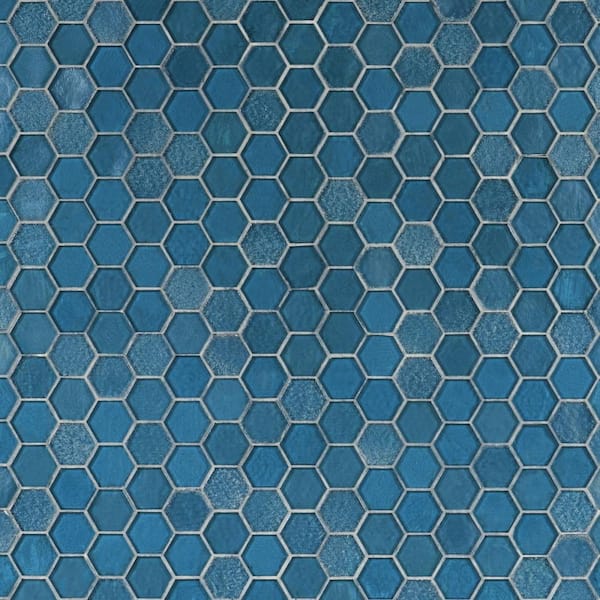 Ivy Hill Tile Argent Hex Blue 11.81 in. x 11.93 in. Matte Glass Wall Mosaic Tile (0.97 sq. ft./Each)