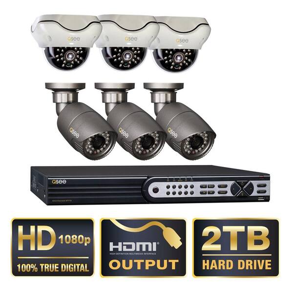 Q-SEE Platinum Series 8-Channel SDI 2TB Video Surveillance System with 3 Bullet and 3 Dome 1080p Cameras