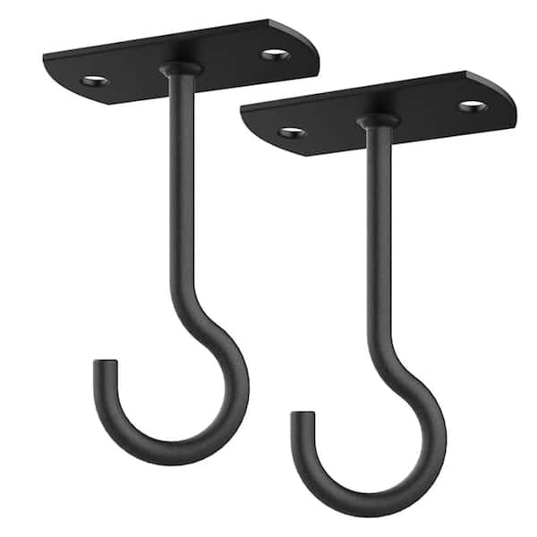 2 Pack 4 Inch Black Heavy Duty Ceiling Plant Hooks with Screws & Anchors, Indoor Outdoor Wall Mount Hanging Hooks for Pl
