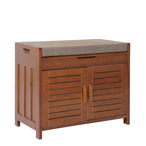 Shoe Storage Cabinet with Cushioned Bench and 2 Tier Shelves, Entryway Organizer with Hidden Storage Top