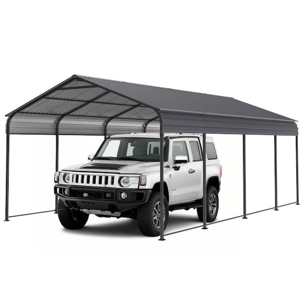12 ft. x 20 ft. Outdoor Galvanized Steel Carport Roof, Car Tent Outdoor Storage Shed for Car, Boats and Truck, Gray