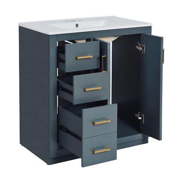 30 in. W x 18.3 in. D x 34 in. H Single Sink Freestanding Blue Modern Beauty Bath Vanity with Ceramic Top