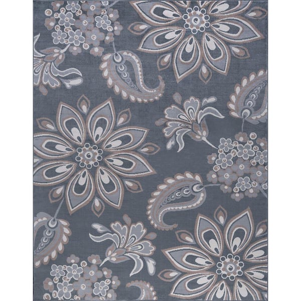 Tayse Rugs Hampton Floral Gray 8 ft. x 10 ft. Indoor Area Rug
