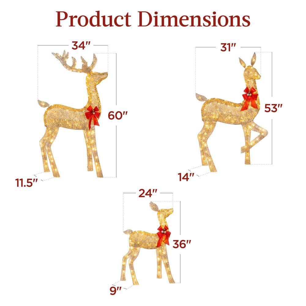 Gold Lighted Christmas Deer Family Set with LED Lights