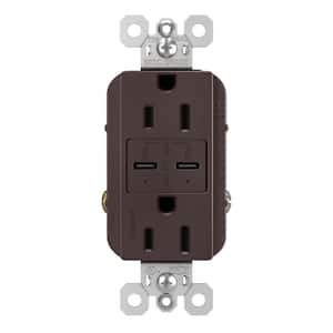 radiant 15 Amp 125-Volt Tamper-Resistant Duplex Outlet with Ultra-Fast 6A PLUS 30W Power Delivery USB C/C, Dark Bronze