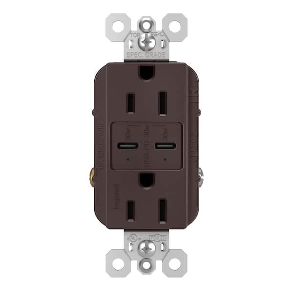 radiant 15 Amp 125-Volt Tamper-Resistant Duplex Outlet with Ultra-Fast 6A PLUS 30W Power Delivery USB C/C, Dark Bronze