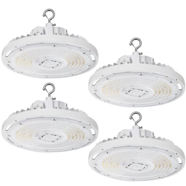 4-Pack 13 in. White 1000-Watt Equivalent Integrated LED UFO High Bay Light Fixture, 5000K 34800Lumens, 0-10V Dimmable