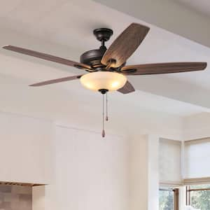 52 in. Indoor Oil Rubbed Bronze Ceiling Fan with Pull Chain, Reversible Blades and Light Bulbs Included