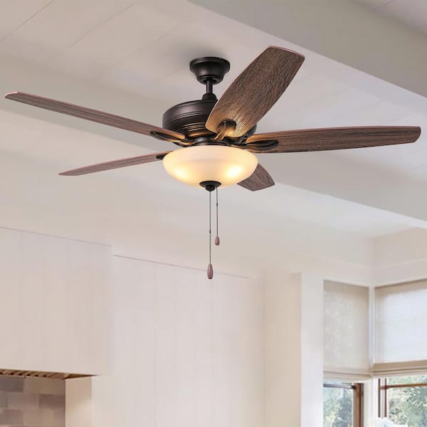 IHOMEadore 52 in. Indoor Oil Rubbed Bronze Ceiling Fan with Pull Chain, Reversible Blades and Light Bulbs Included