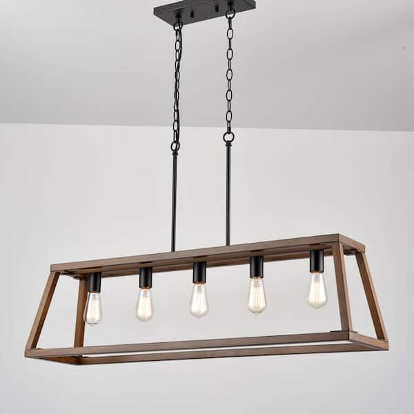 CLAXY 5-Light Black No Decorative Accents Shaded Geometric Chandelier for Dining Room;Foyer with No Bulbs Included