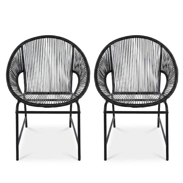 2-Pack Black PE Rattan Patio Chairs with Iron Frame, All-Weather Wicker Outdoor Seating