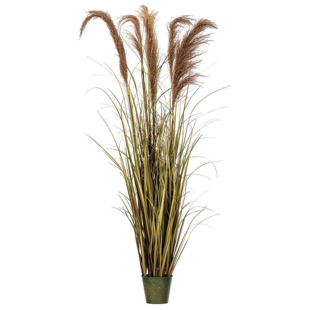 55" Green and Natural PVC Grass in Metal Pot