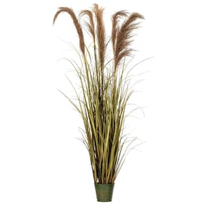 55 in. Artificial Potted Green Grass and Natural Reeds