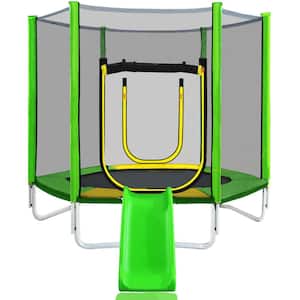 7 ft. Green Round Trampoline for Kids with Safety Enclosure Net, Slide and Ladder,Round Outdoor Recreational Trampoline