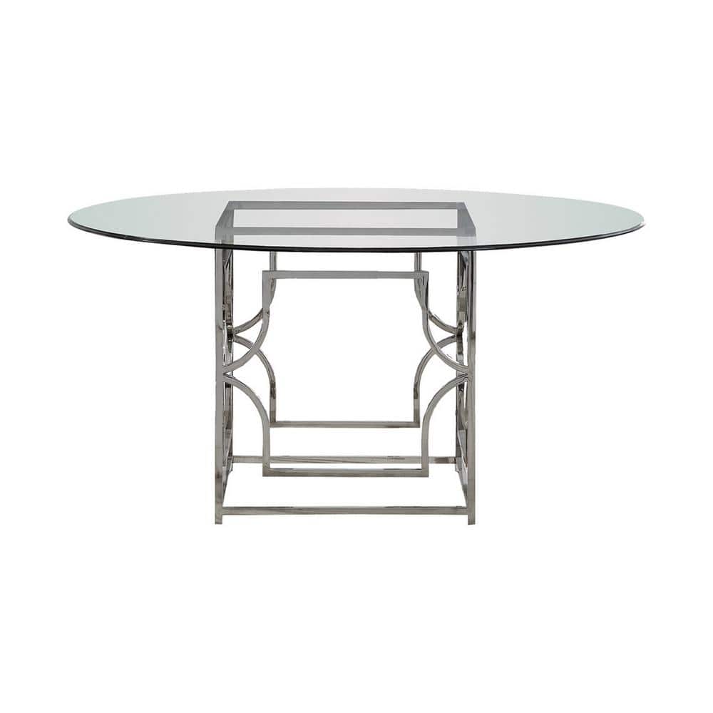 Shane 54 in. Silver Glass Round Dining Table