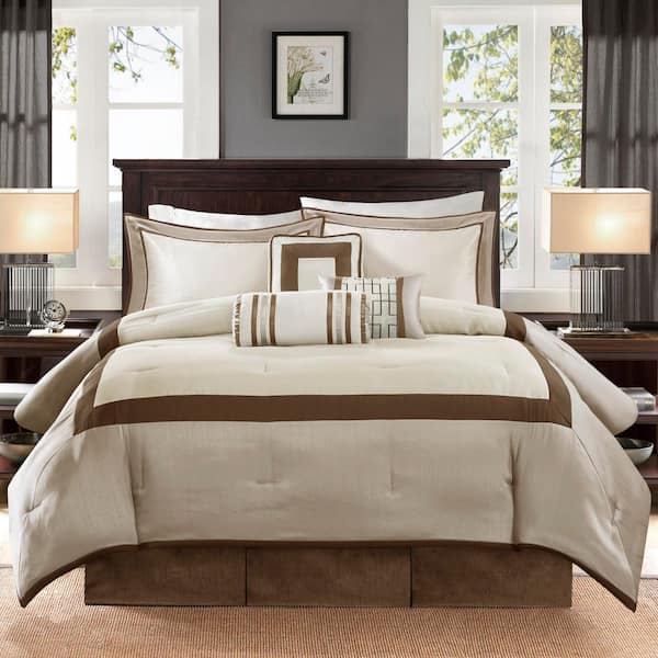 Abigail 7-Piece Taupe/Brown Polyester Queen Comforter Set