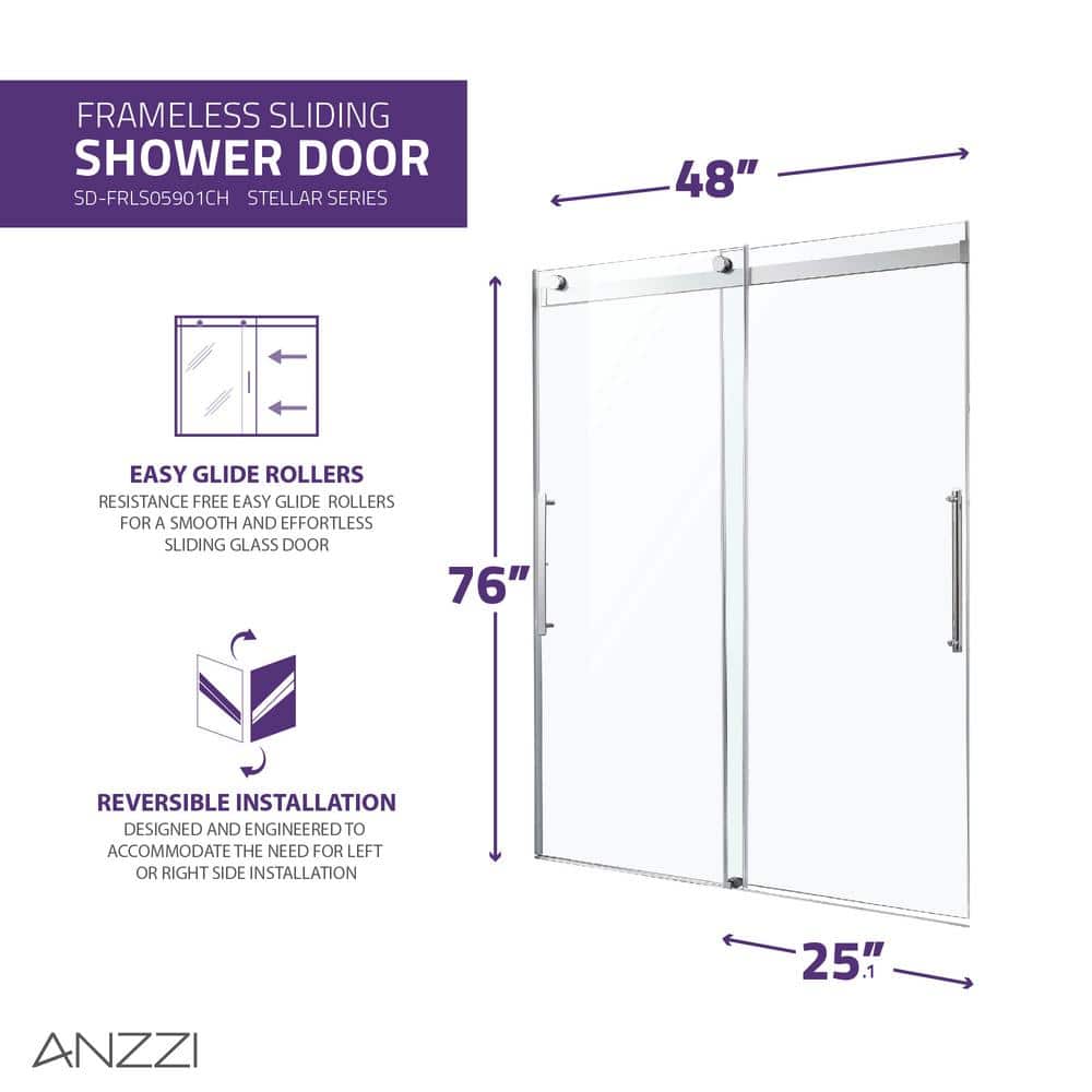 Stellar Series 48 x 76 Polished Chrome Frameless Sliding Shower Door
