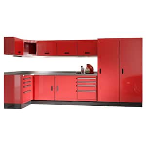 Select Series 75 in. H x 144 in. W x 48 in. D Aluminum Cabinet Set in Red with Stainless Steel Worktop (13-Piece)