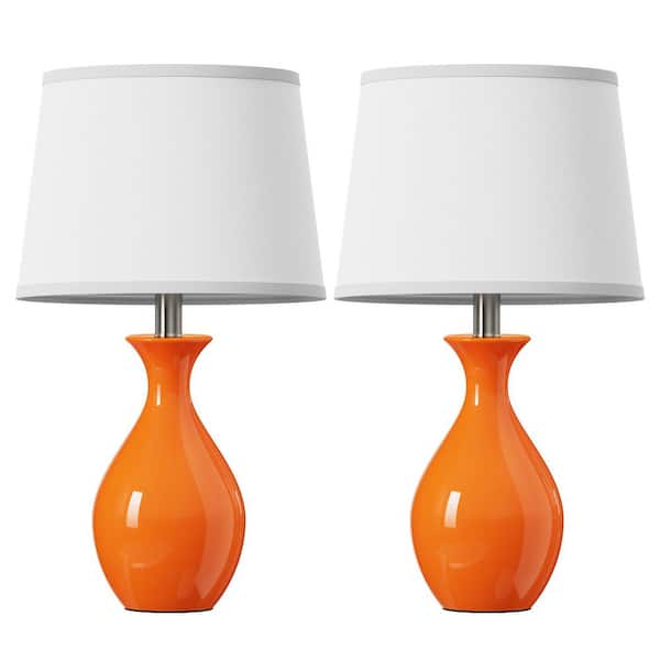 ROTTOGOON 19'' Modern Orange Ceramic Table Lamps Set of 2, Small