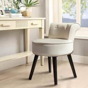 Off-White Wood Upholstered Vanity Stool Round 17.3 in. W x 15.7 in. D x 25.1 in. H