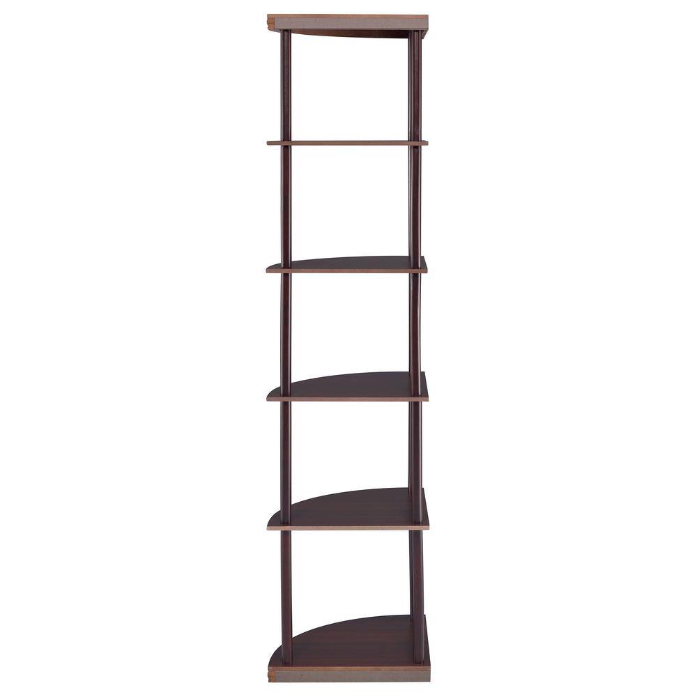 Cappuccino Brown 5-Shelf Corner Bookcase with Metal Frame