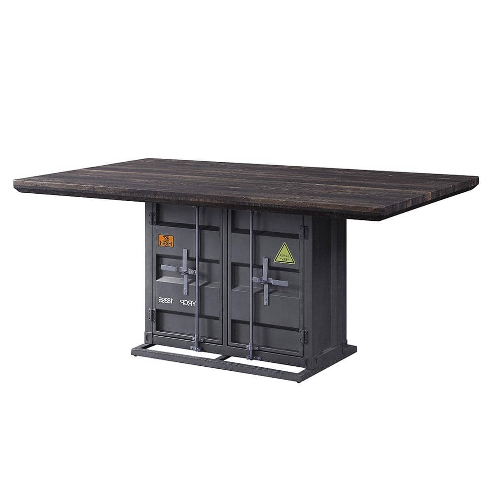 Transitional Cargo 66" Walnut & Gunmetal Dining Table with Storage