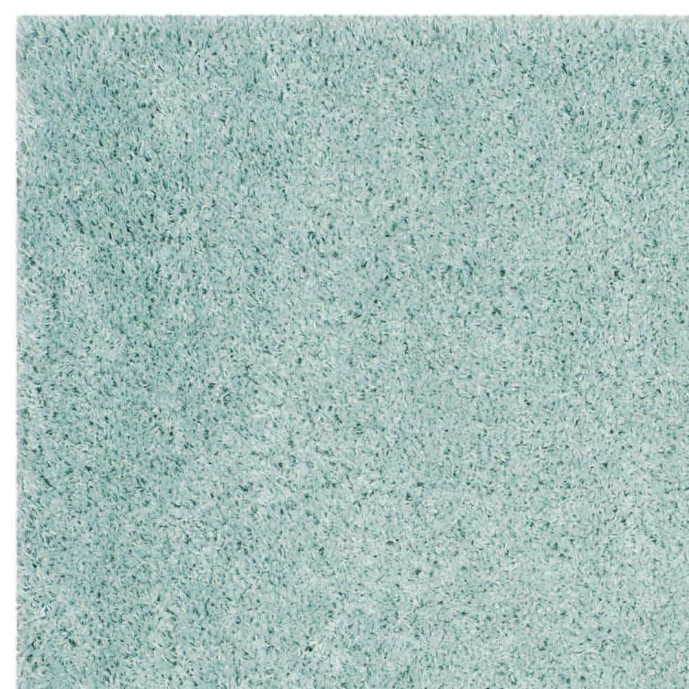 Handmade Light Blue Synthetic Shag Square Area Rug