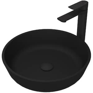 Matte Shell Modus Glass Round Vessel Bathroom Sink in Black with Norfolk Faucet and Pop-Up Drain in Matte Black
