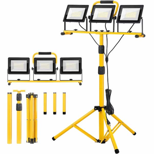 21000 Lumen 3-Head LED Work Light Tripod Stand 16FT Cord IP66 Waterproof for Outdoor Indoor Job Sites