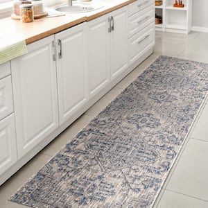 Navy/Gray 2 ft. x 14 ft. Runner Estrella Bohemian Medallion Textured Weave Indoor/Outdoor Area Rug