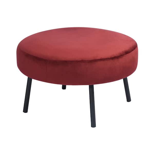 Homy Casa NICKEIL Black Powder Coating Legs Velvet Ottoman, BURGUNDY