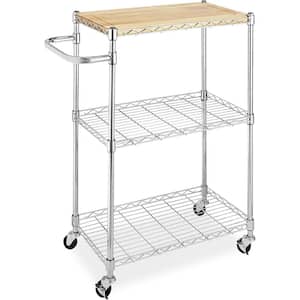 Supreme Wood Chrome Microwave Cart with Storage Shelves, Silver