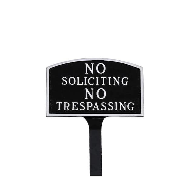 Montague Metal Products No Soliciting, No Trespassing Arch Small Statement Plaque with 23 in. Lawn Stake - Black/Silver