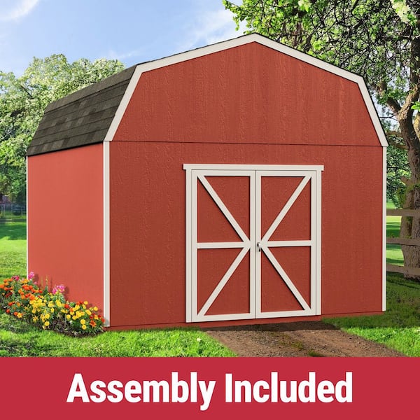 Assembly Included Hudson 10 ft. x 14 ft. Wood Shed with Floor - Outdoor Storage with Black Shingles (192 sq. ft.)