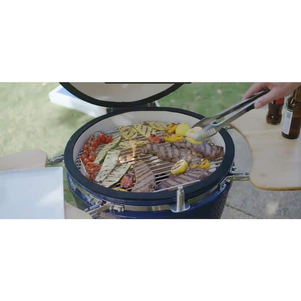 Lifesmart 22 in. Ceramic Charcoal Grill in Blue with Cover, Electric Starter and Pizza Stone SCS-K22B - The Home Depot