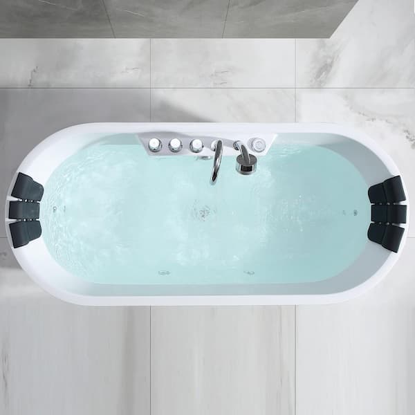 Empava 67 in. Luxury Freestanding Bathtub Stand Alone Flatbottom Acrylic  Soaking SPA Tub Modern Style in White EMPV-FT1518 - The Home Depot