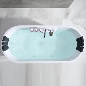 Luxury 67 in. Center Drain Acrylic Freestanding Flatbottom Whirlpool Bathtub in White