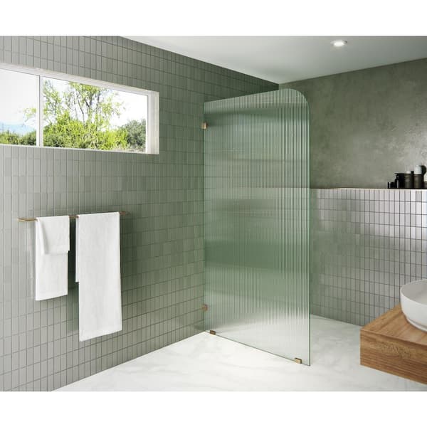 38 in. x 78 in. Frameless Shower Door Single Fixed Panel Fluted Frosted Radius Left Hand