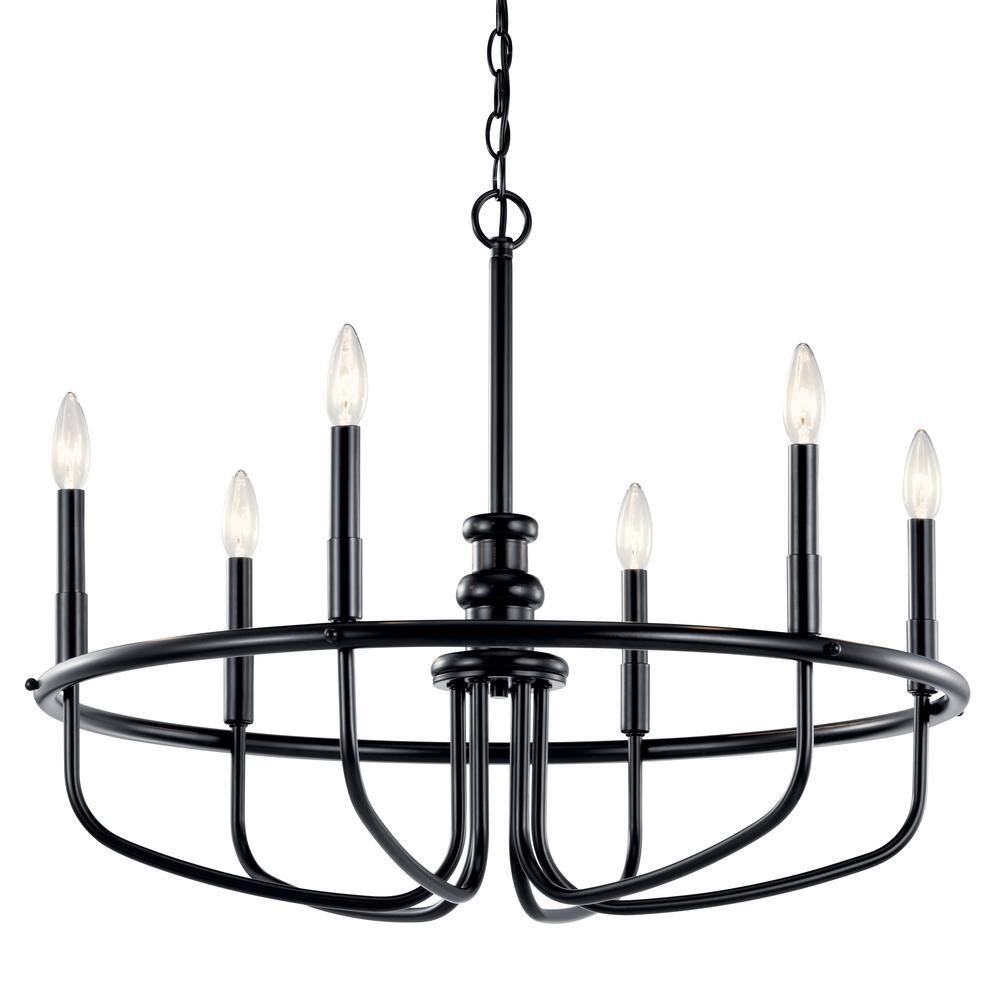 Capitol Hill Modern Black 6-Light Chandelier with Candle Sleeves