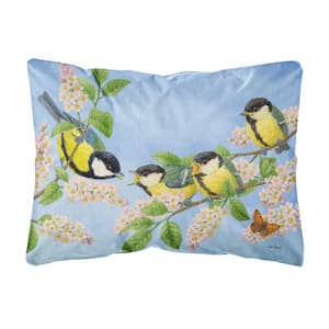 12 in. x 16 in. Multi-Color Lumbar Outdoor Throw Pillow Great Tit Family of Birds Fabric Decorative Pillow