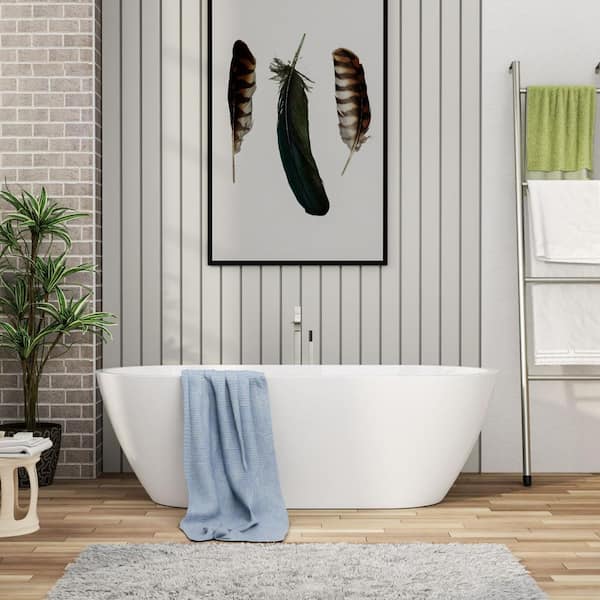 67 in. x 31.5 in. Acrylic Freestanding Oval Soaking Bathtub with Chrome Overflow and Pop-Up Drain in Glossy White