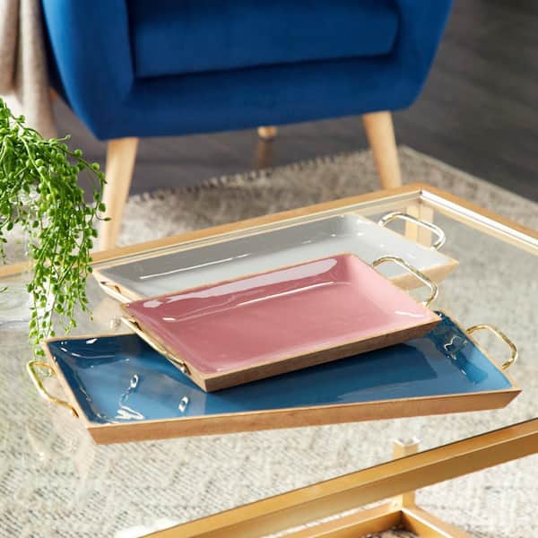 Litton Lane Multi Colored Enamel Contemporary Tray (Set of 3)