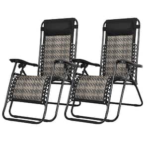 Outdoor Lounge Chair Zero Gravity Folding Patio Rattan in Mix Brown and Gray (Set of 2)