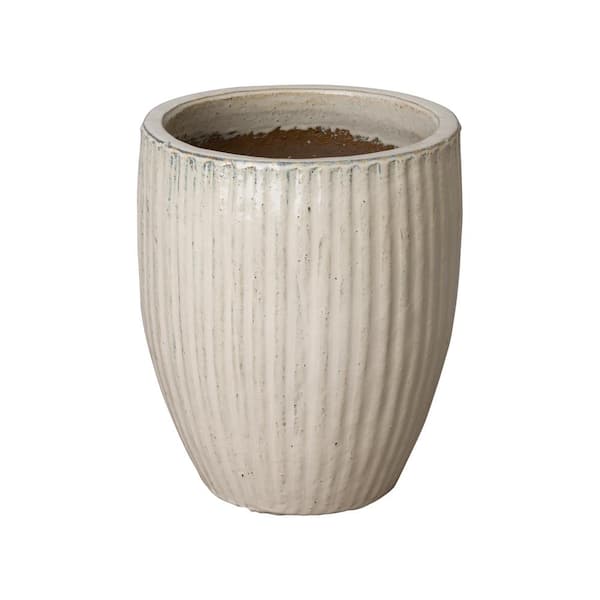 14 in. D x 18 in. H Distressed White Ceramic Round Planter with Drainage Hole