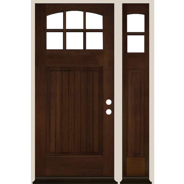 Krosswood Doors 50 in. x 80 in. V-Groove Arch 6-Lite Clear Glass Provincial Stain Left Hand Hemlock Wood Prehung Front Door w/RSL