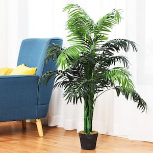 3 1/2 ft. Green Indoor Outdoor Decorative Artificial Areca Palm Tree Plant in Pot, Faux Fake Tree Plant