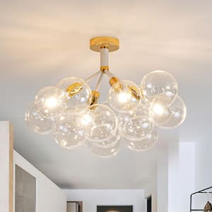 Alma 23 in.W 4-Light Gold/White Cluster Globe Semi Flush Mount Chandelier with Clear Glass (12-Shade,G125 Bulb Included)