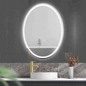 24 in. W x 32 in. H Large Oval Frameless Anti-Fog Ceiling Wall Mount Bathroom Vanity Mirror in Silver